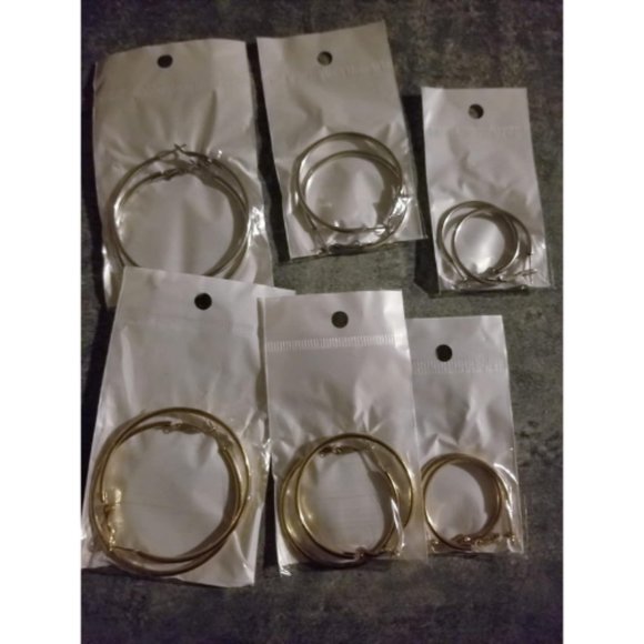 Women 6 Pairs Stainless Steel gold silver Plated Hoop Earrings - Picture 4 of 4